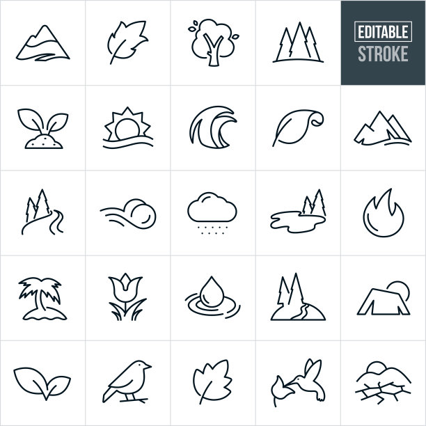 自然的符号细线图标-可编辑的笔触图片下载