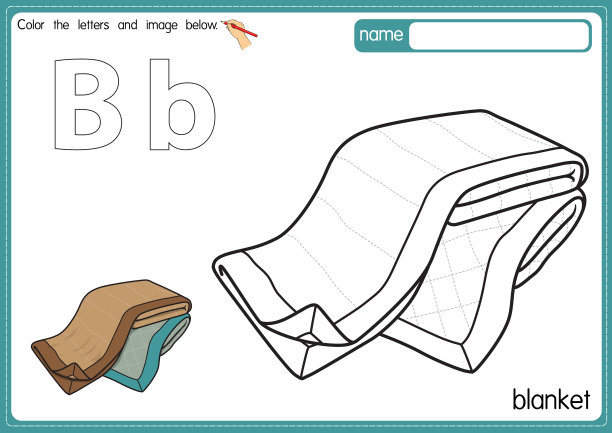 矢量插图的儿童字母着色书页与概述剪贴画，以颜色。字母B代表毛毯。图片下载