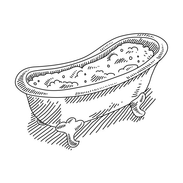 复古浴缸绘画图片下载