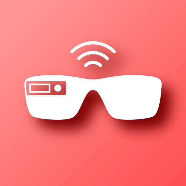 智能眼镜。图标在红色背景与阴影图片下载