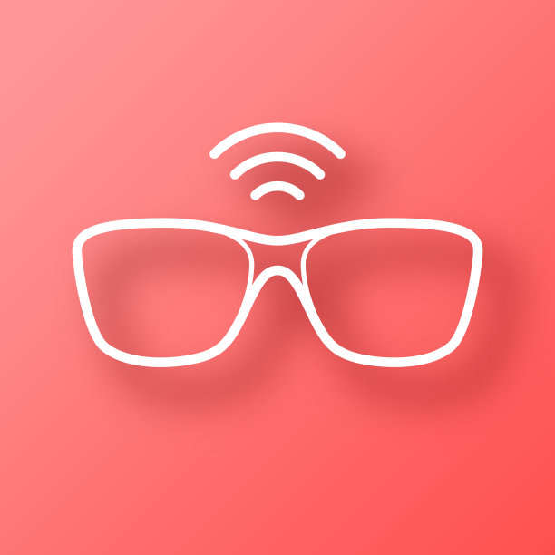 智能眼镜。图标在红色背景与阴影图片下载