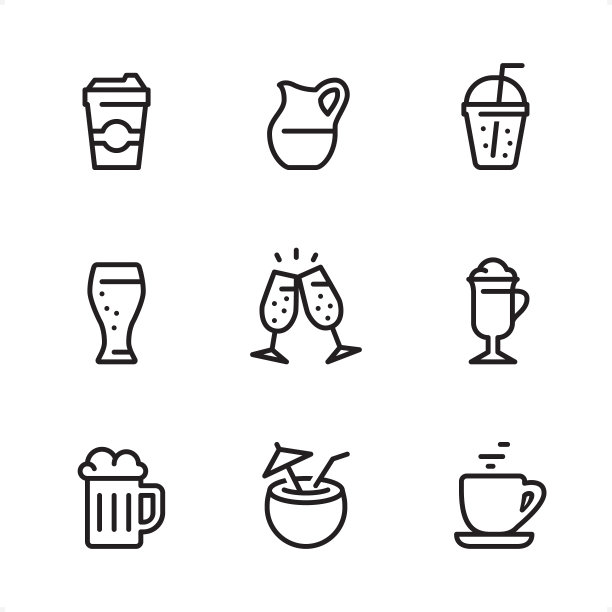 饮品和酒精单线条图标图片下载