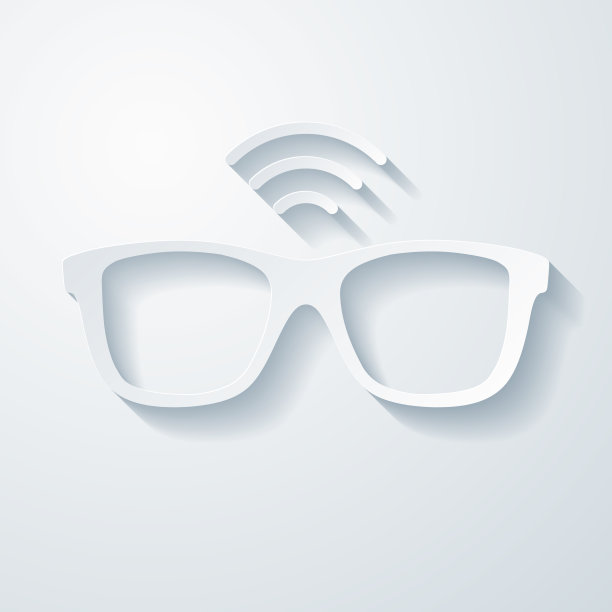 智能眼镜。空白背景上剪纸效果的图标图片下载