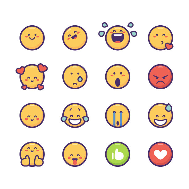 表情符号必备系列，平面色彩，线条艺术，光影图片下载