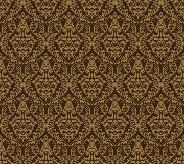 黄金和棕色维多利亚花缎豪华装饰织物图案图片下载