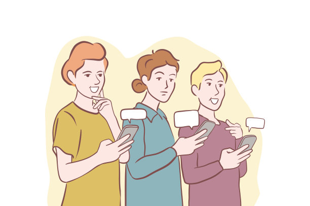 年轻人使用智能手机概念矢量插图图片下载