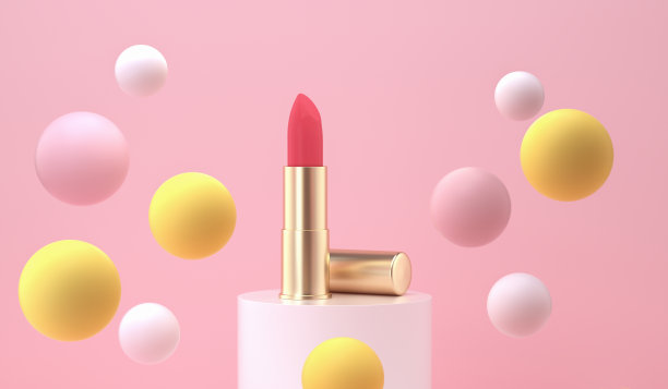 讲台上的口红和周围的彩球。青少年文化的概念。图片下载