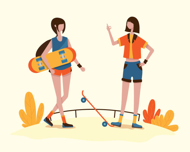 一个小女孩和她的朋友们正在玩滑板图片下载