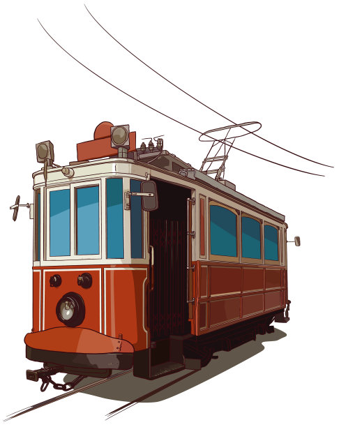 有轨电车素描向量图片下载