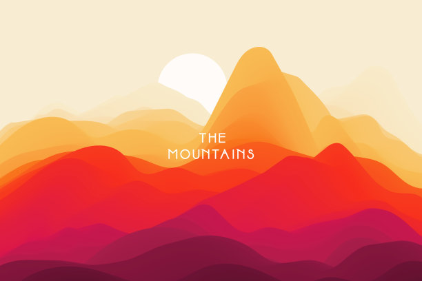 山景与黎明。日落。多山的地形。山的轮廓。图片下载