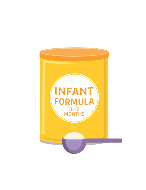 平板颜色婴儿配方奶粉容器与勺图片下载