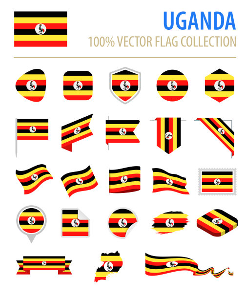 乌干达-旗帜图标平面矢量集图片下载