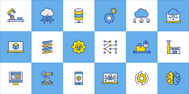 工业4.0扁平风格线条图标矢量插画图片下载