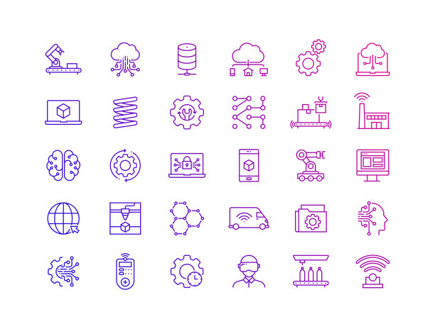 工业4.0相关线性图标，矢量符号图图片下载