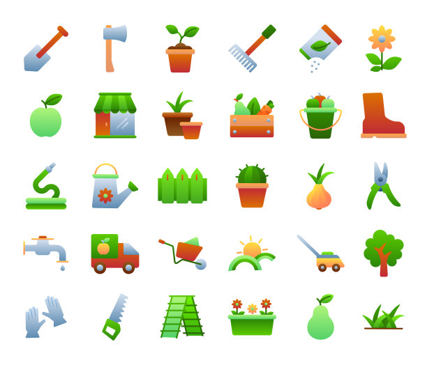 园艺工具平面渐变图标集图片下载