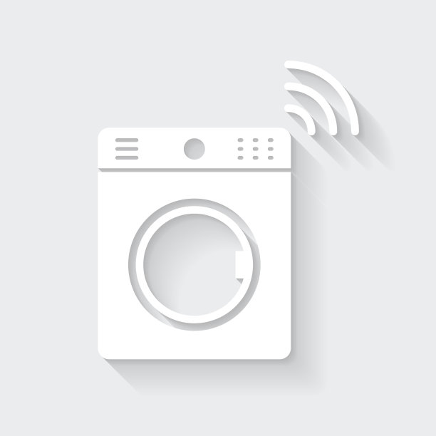 智能洗衣机。图标与空白背景上的长阴影-平面设计图片下载