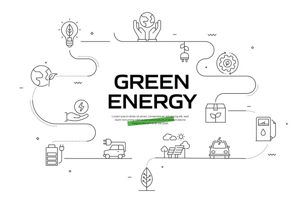 绿色能源，生态概念平面线设计矢量插图。图片下载