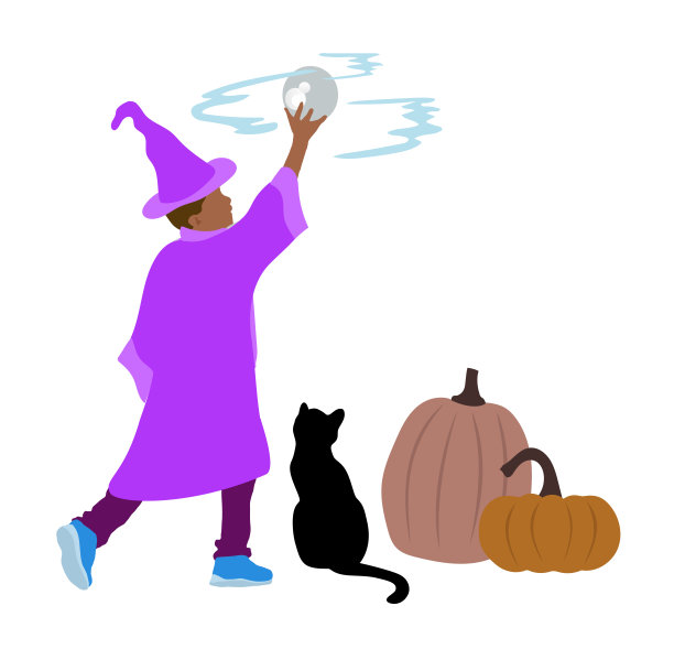 男孩的梅林服装紫色机智猫和南瓜图片下载