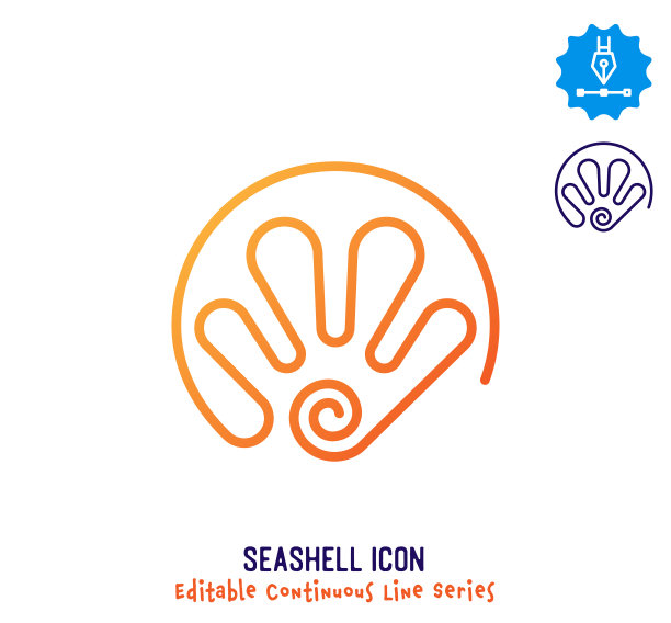 海滩海贝连续线可编辑图标图片下载