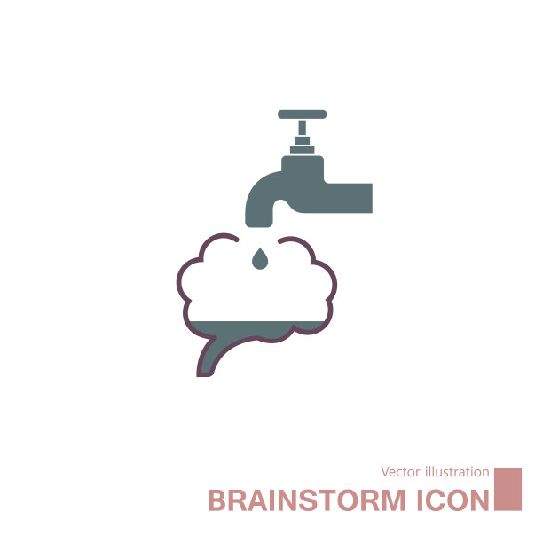 矢量画大脑概念，水从龙头滴入大脑。图片下载