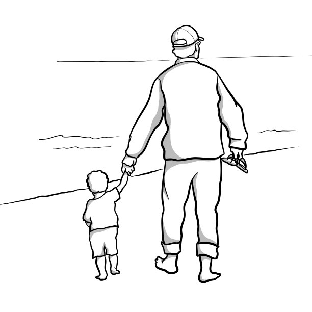 爸爸和宝宝散步海滩图片下载