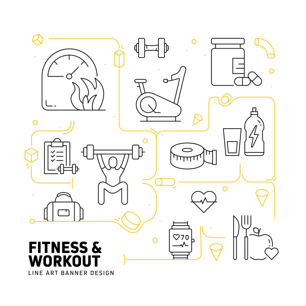 健身和锻炼相关的现代线条风格矢量插图图片下载