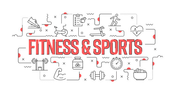 健身和体育网站横幅线风格。现代设计矢量插图图片下载