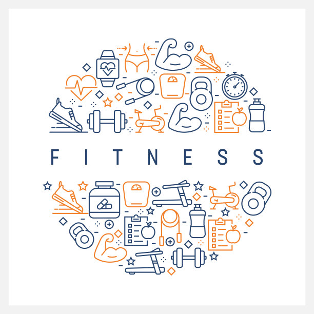 健身概念-彩色线条图标，排列在圆圈图片下载