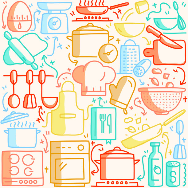 烹饪相关的涂鸦插图图片下载