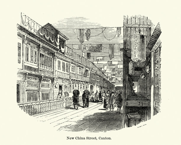 新中国街，中国广州，19世纪图片下载