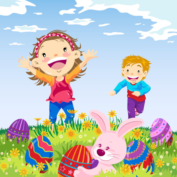 孩子们在玩寻找复活节彩蛋的游戏图片下载