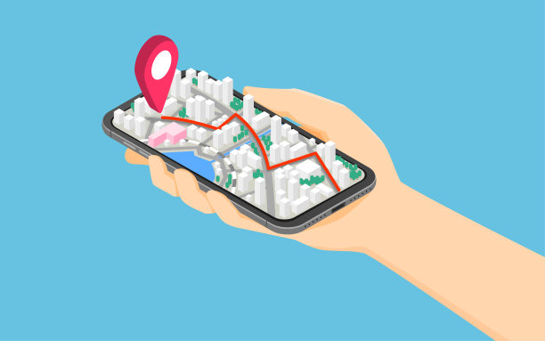 平面3d等距手持智能手机与地图上的精确应用图片下载