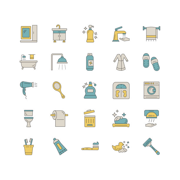 浴室线图标设置。可编辑的中风图片下载