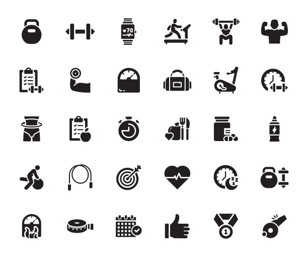 健身和锻炼相关的矢量图标的简单设置。符号集合图片下载