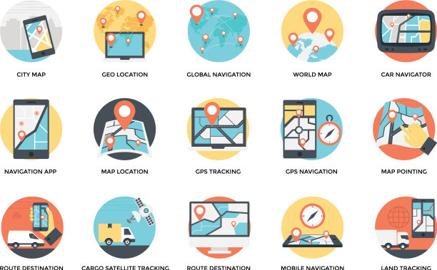 地图和导航平面图标集图片下载