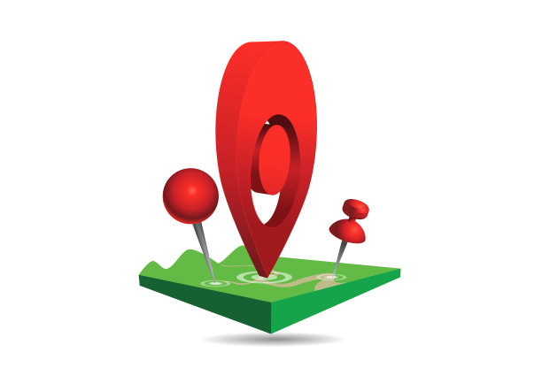 折叠地图导航矢量与红色点标记图片下载