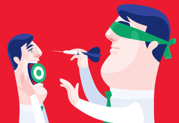 被蒙着眼睛扔飞镖的商人图片下载