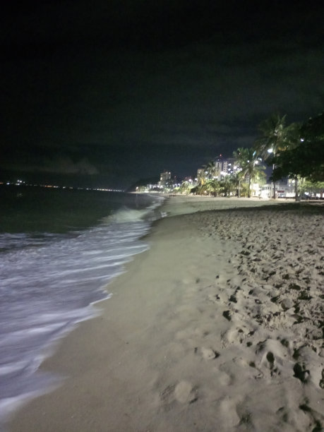 夜晚沿着海岸漫步图片下载