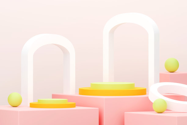 粉红色的领奖台和甜美的红色平台。展示化妆品和饮料产品的舞台。舞台夏天在台座现代3d工作室红色平台图片下载