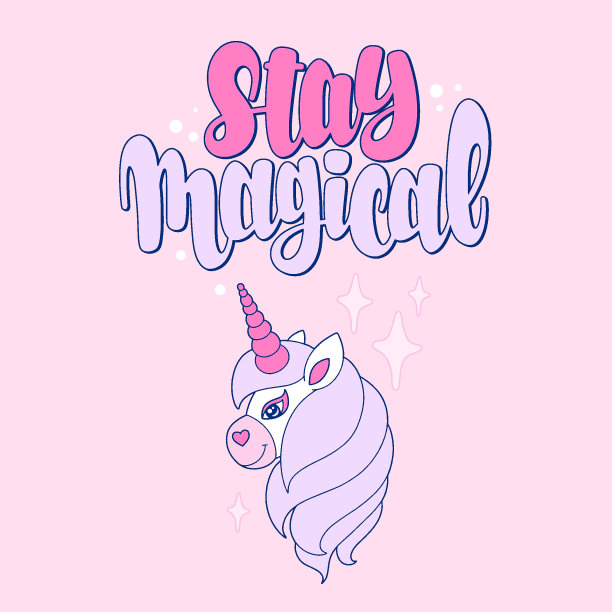 独角兽手绘矢量字母插图图片下载