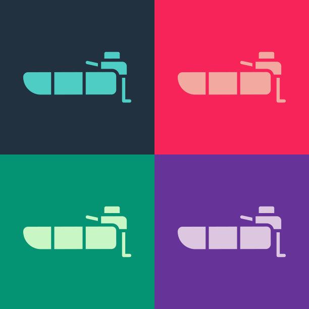 带有舷外马达图标的波普艺术充气船图片下载