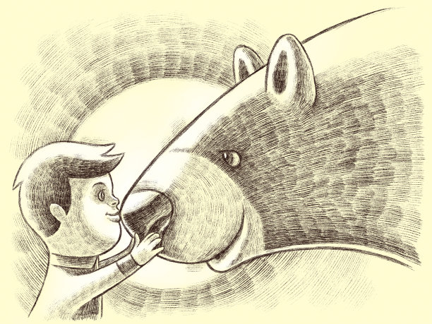 小男孩和熊交流图片下载