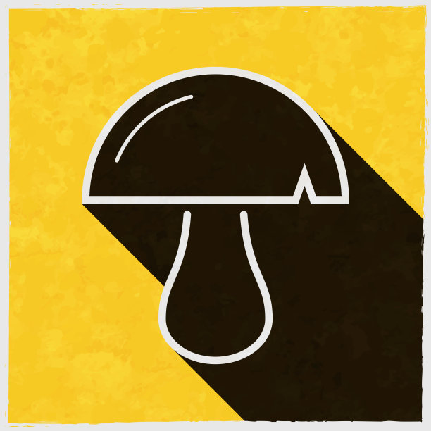 蘑菇。图标与长阴影的纹理黄色背景图片下载