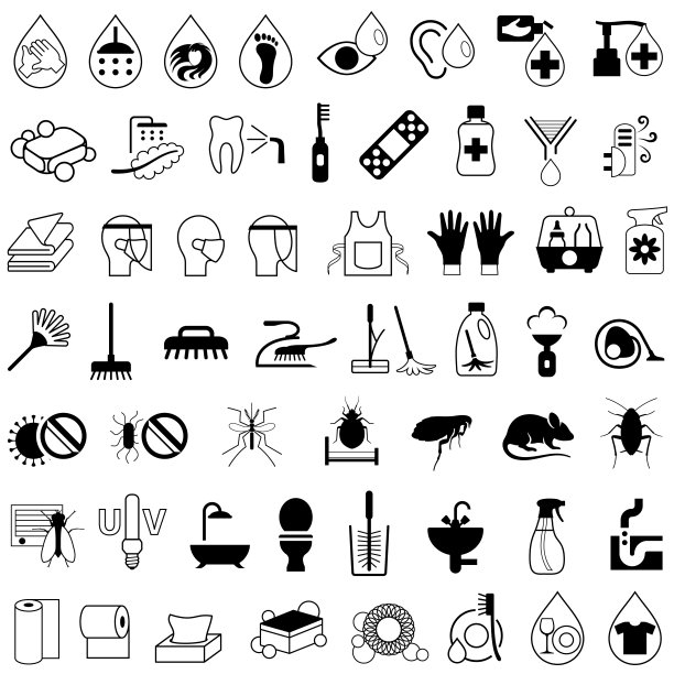 洗涤，清洁和卫生产品图标图片下载