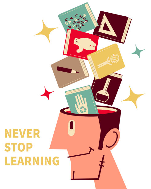 书正飞进(或飞出)一个人开阔的脑袋;永远不要停止学习;投资自己图片下载