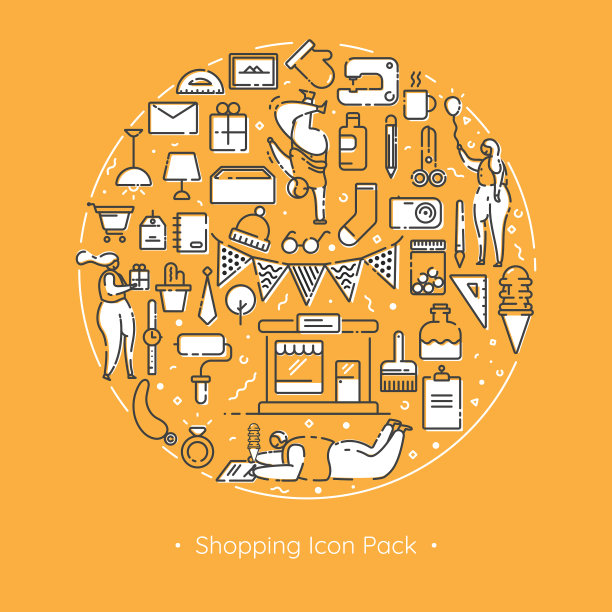 购物图标包。轮廓设计。图片下载