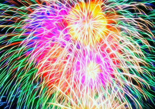 彩色烟花的3D插图图片下载