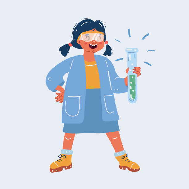 十几岁的女孩在化学课上做实验的矢量插图图片下载