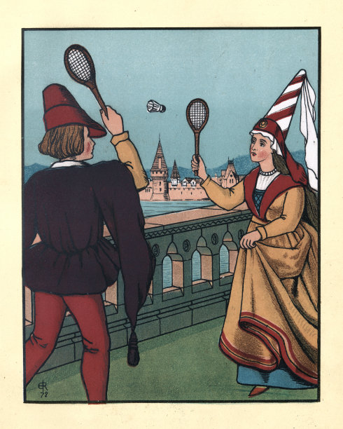中世纪一对夫妇在玩羽毛球游戏图片下载