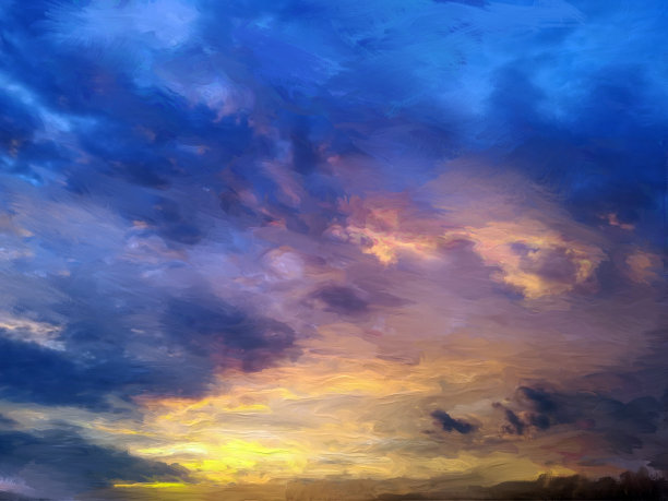 夏日日落，油画图片下载